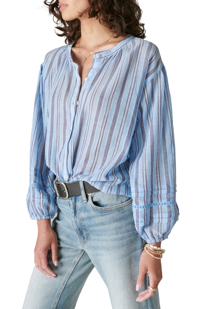 Lucky Brand Stripe Button Front Shirt, Alternate, color,