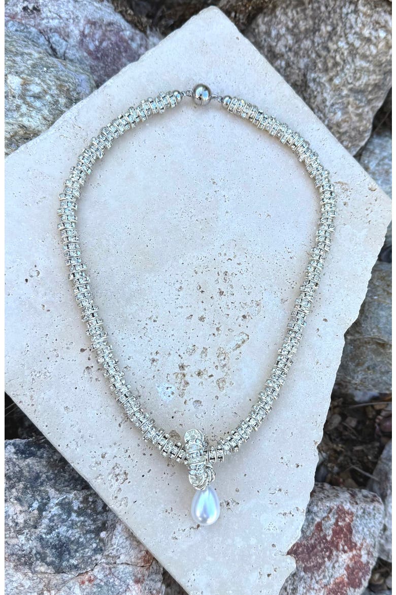 Crystal Rondelle Faux Pearl Pendant Necklace, Alternate, color, SILVER/ WHITE