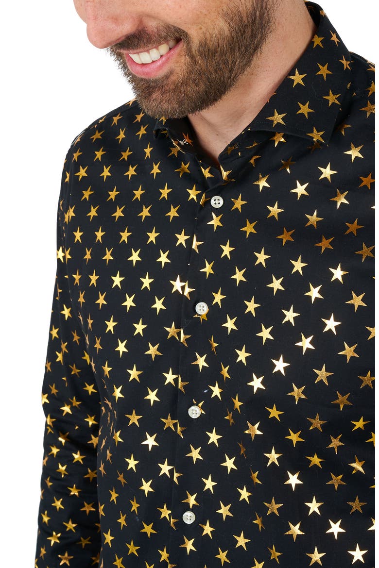 Foil Star Dress Shirt, Alternate, color, BLACK