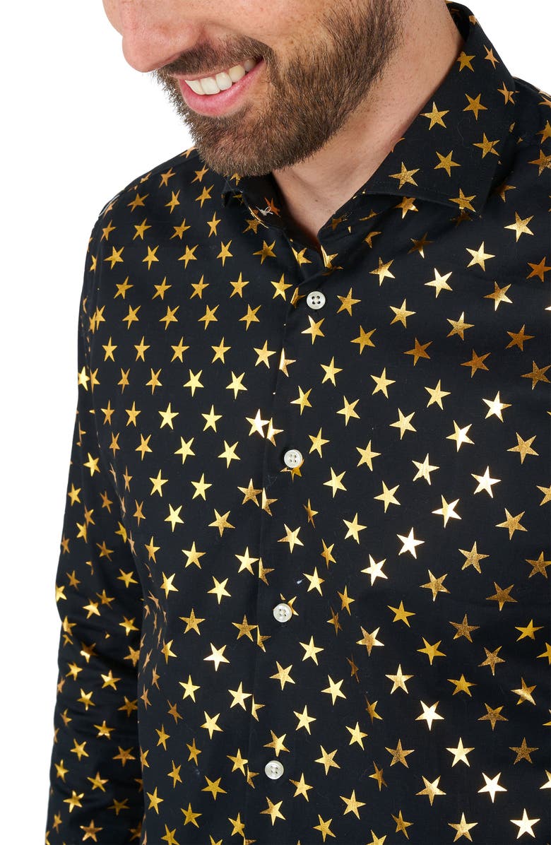 OppoSuits Foil Star Dress Shirt, Alternate, color, Black