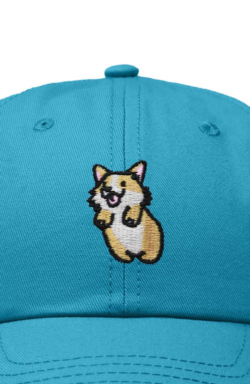 Dalix Leaping Corgi Embroidered Cap In Teal