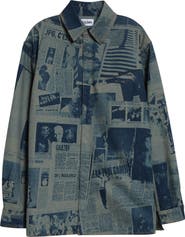 Jean Paul Gaultier Newspaper Print Denim Button-Up Shirt