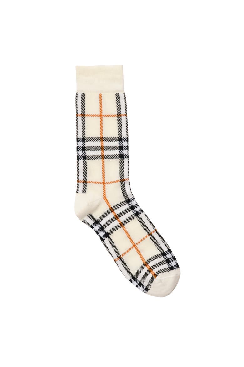 Check Cotton Nylon Blend Socks, Main, color, Pebble white