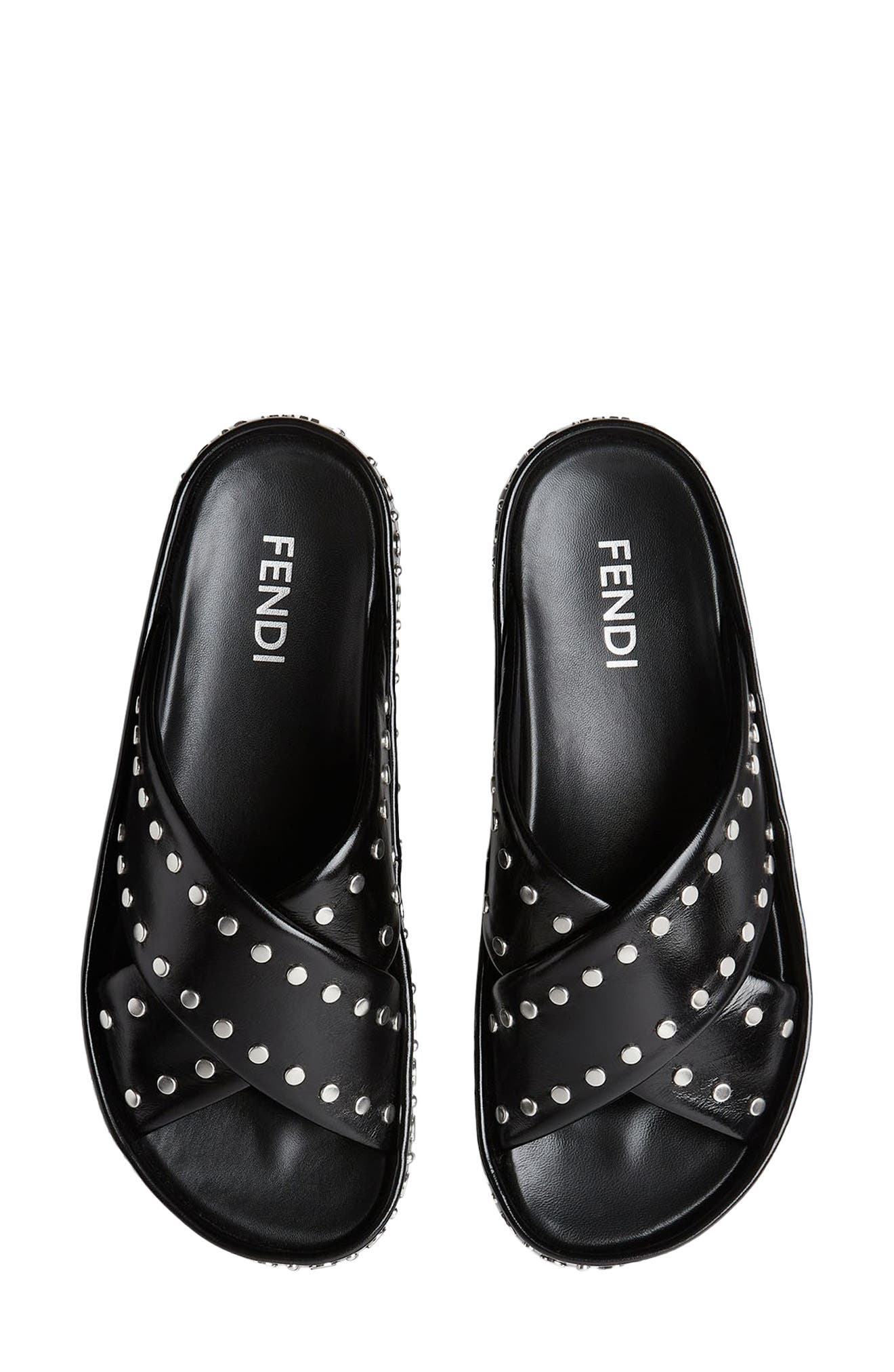 Leather Studded Slide Sandal, Alternate, color, F05U0 NERO PALLADIO