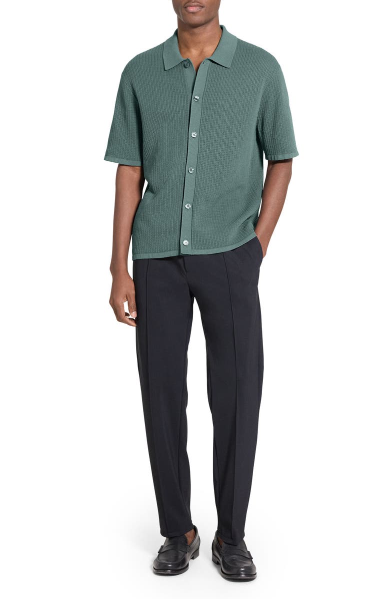 Theory Tactile Cotton Open Stitch Button-Up Shirt, Alternate, color, Light Pine Grove