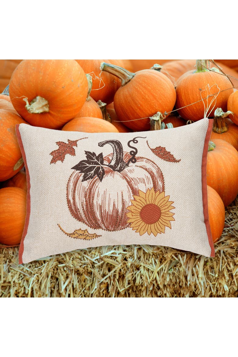 Harvest Time Pumpkin w/ Sunflower Mini Accent Pillow 13" x 18", Alternate, color, Brown