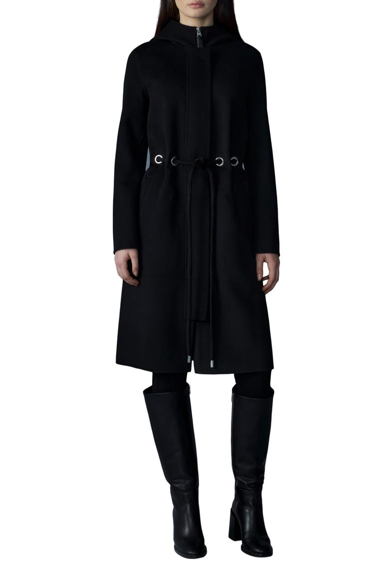 Blithe Handmade Wool Double Face Hooded Coat, Main, color, BLACK