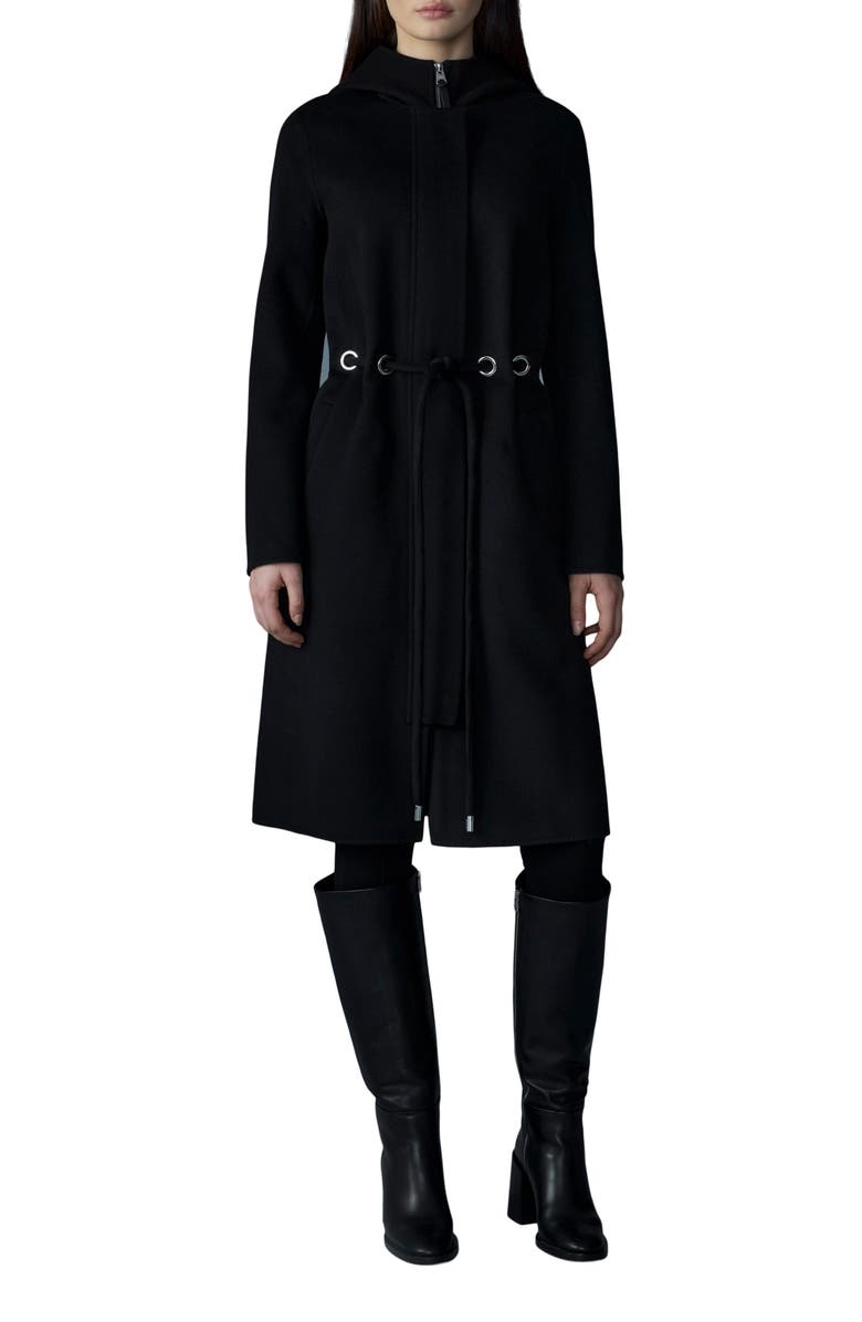 Mackage Blithe Handmade Wool Double Face Hooded Coat, Main, color, Black