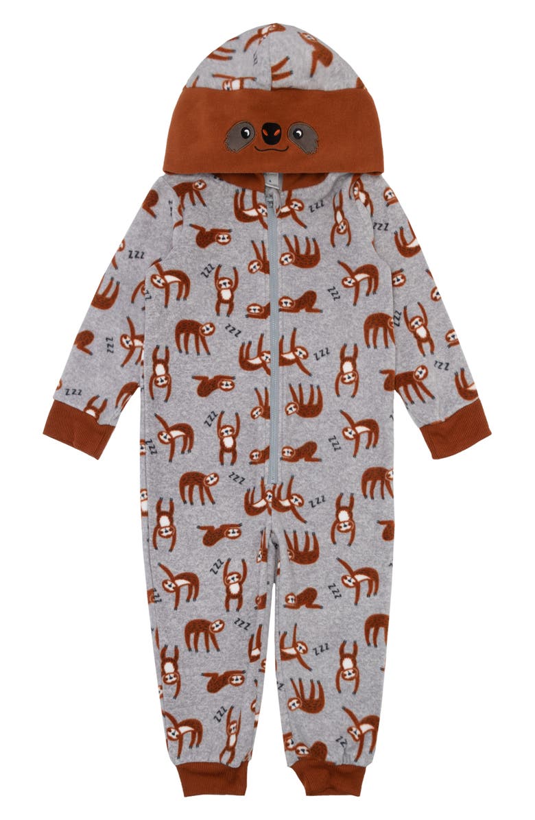 Petit Lem Kids' Sloth Hooded Sleeper Romper, Main, color,