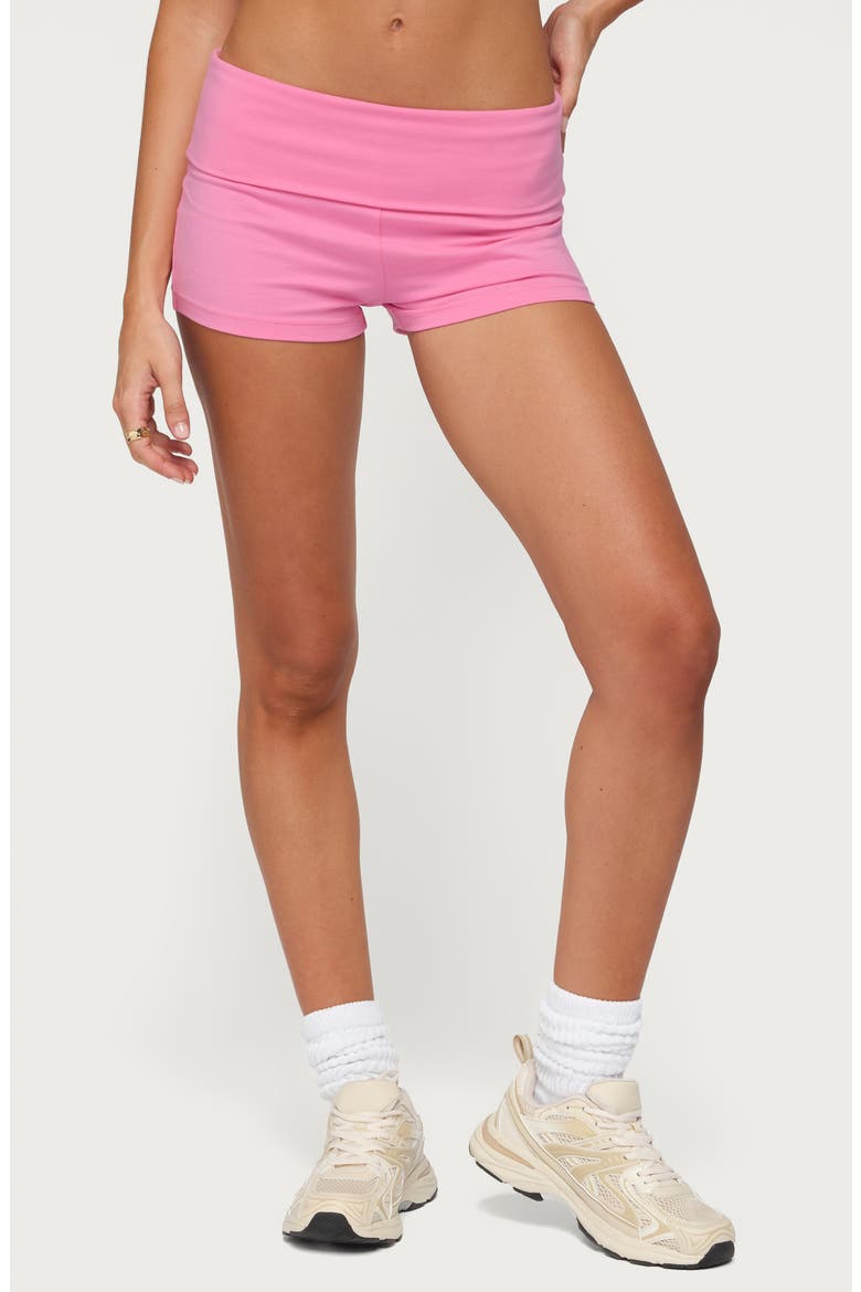 Marleaux Foldover Stretch Cotton Shorts, Main, color, PINK