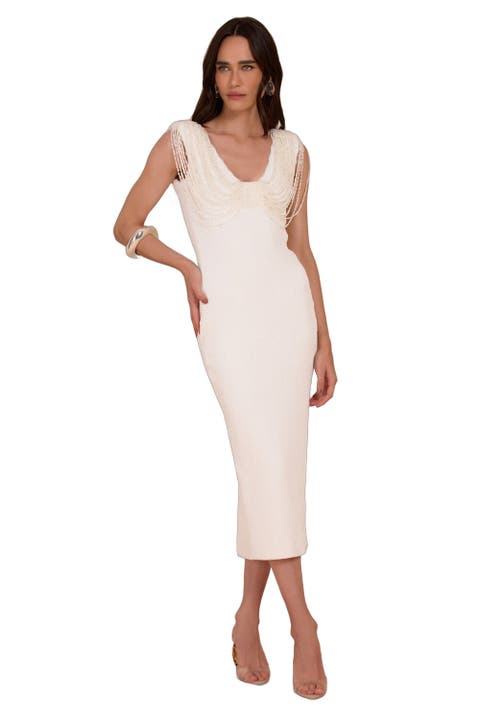 Isadora Knit Beaded Sleeve Midi Dress