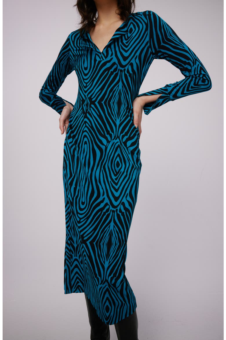 Sonca Zebra Print Long Sleeve Midi Dress, Alternate, color, ZEBRA BLUE LG
