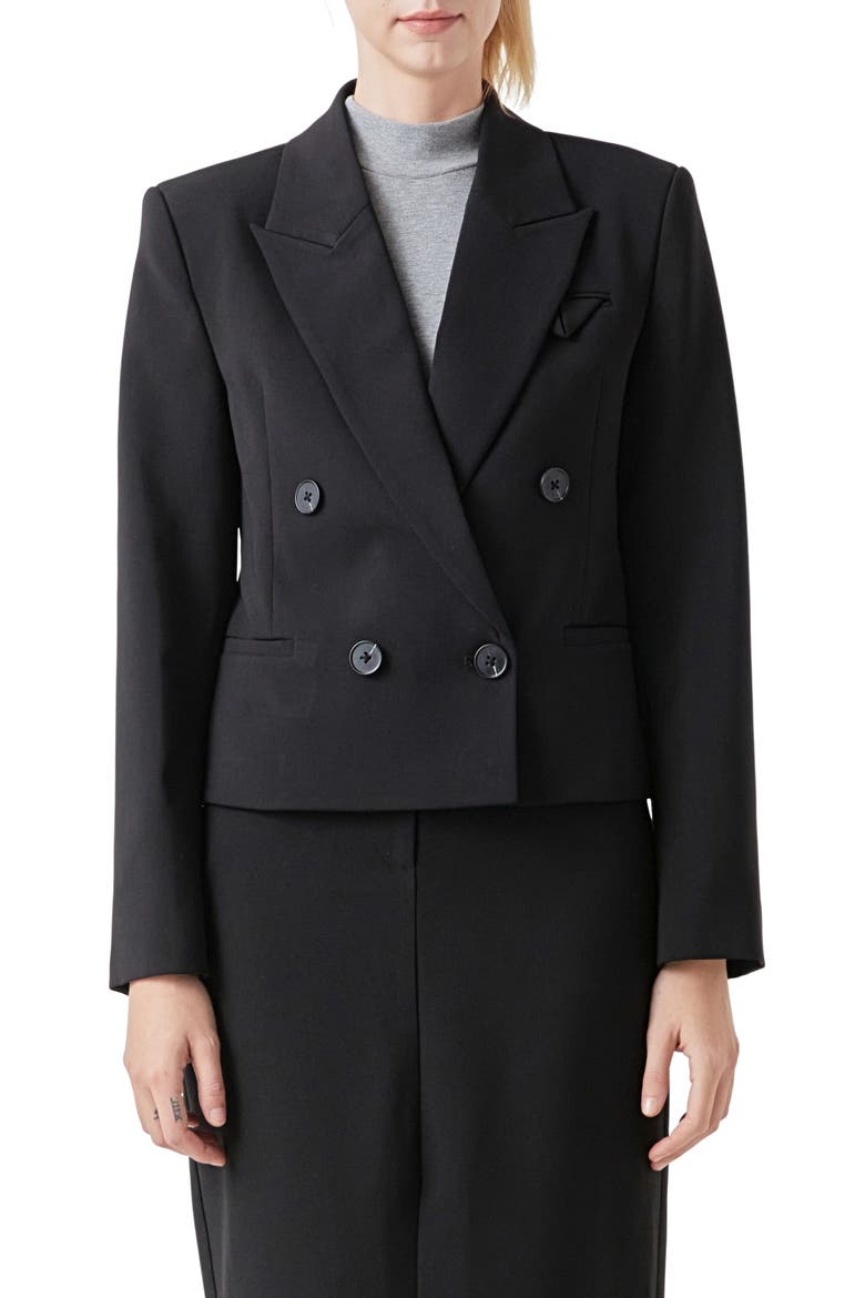 Double Breasted Blazer, Main, color, BLACK