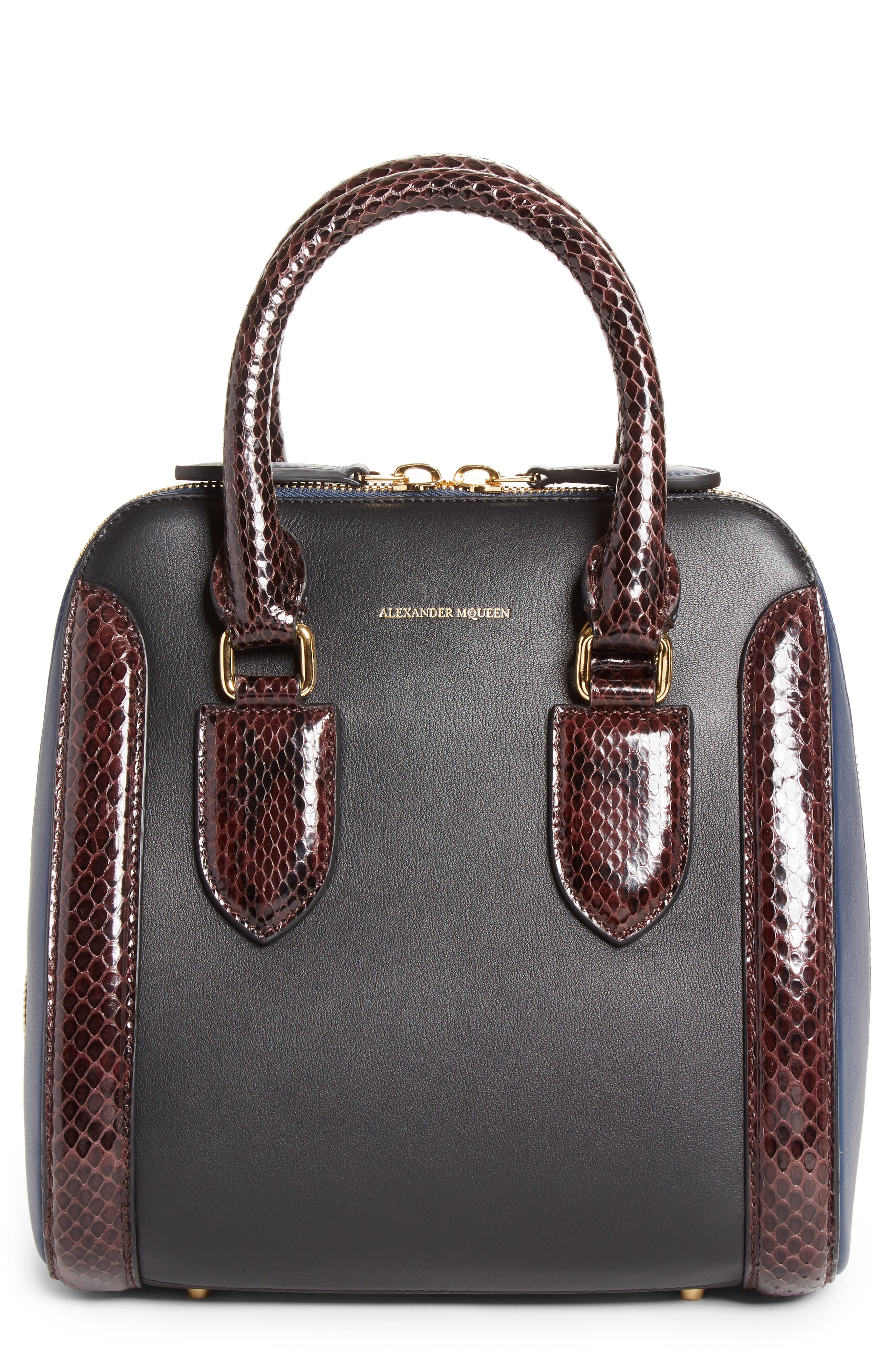 McQueen Alexander McQueen Medium Heroine Calfskin & Genuine Snakeskin Satchel, Main, color, 