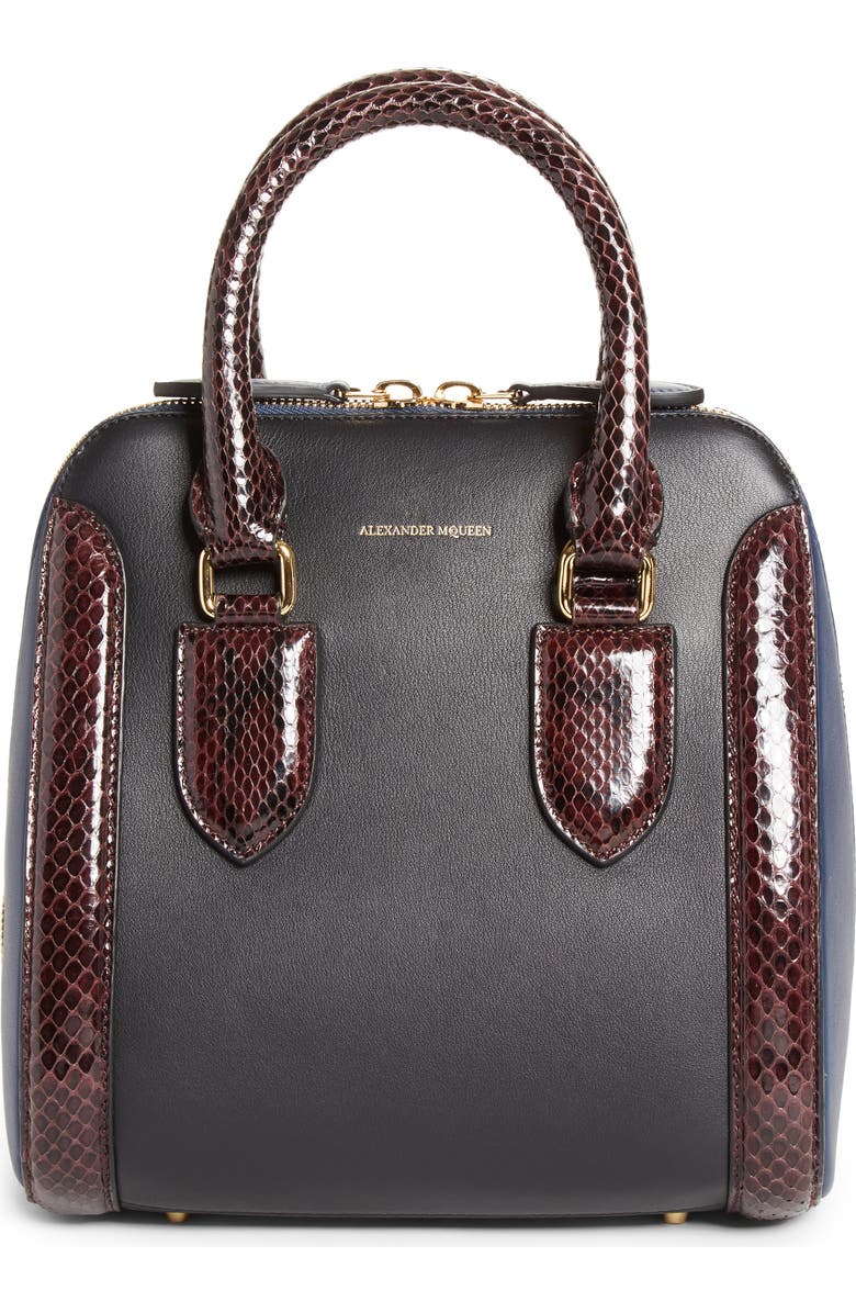 McQueen Alexander McQueen Medium Heroine Calfskin & Genuine Snakeskin Satchel, Main, color,