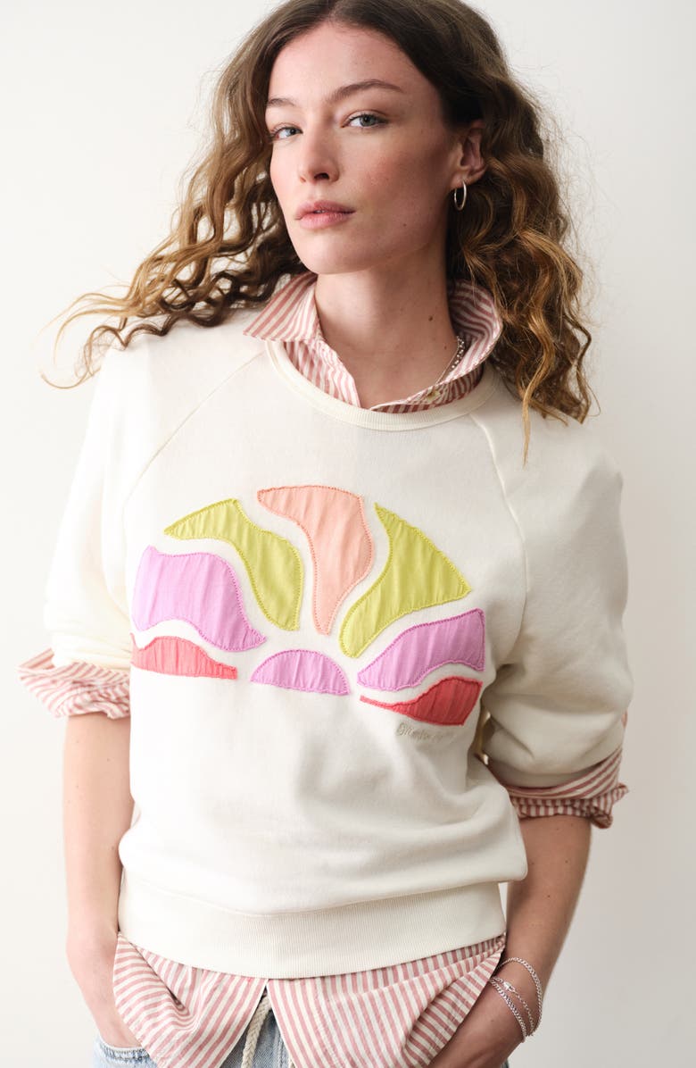 Marine Layer Cloud 9 Terry Sun Appliqué Sweatshirt, Alternate, color, Antique White