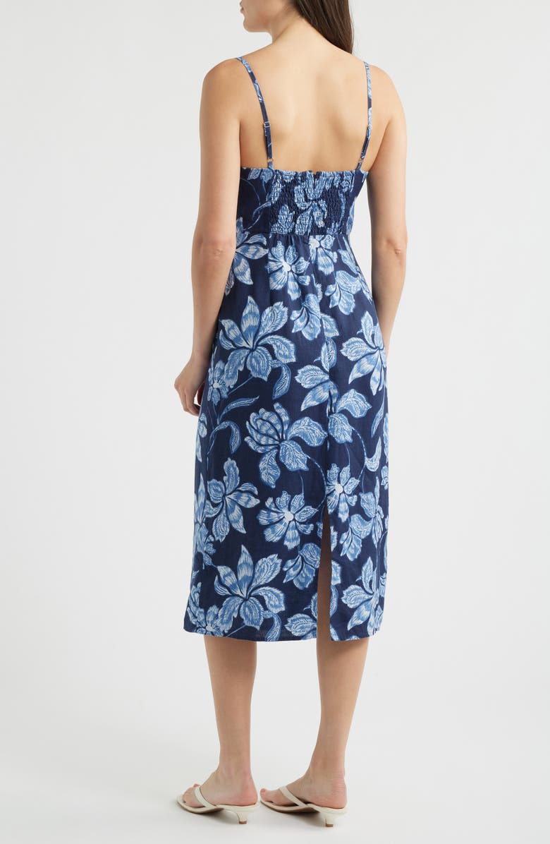 Madewell Sharona Ruched Linen Midi Dress, Alternate, color, Classic Indigo