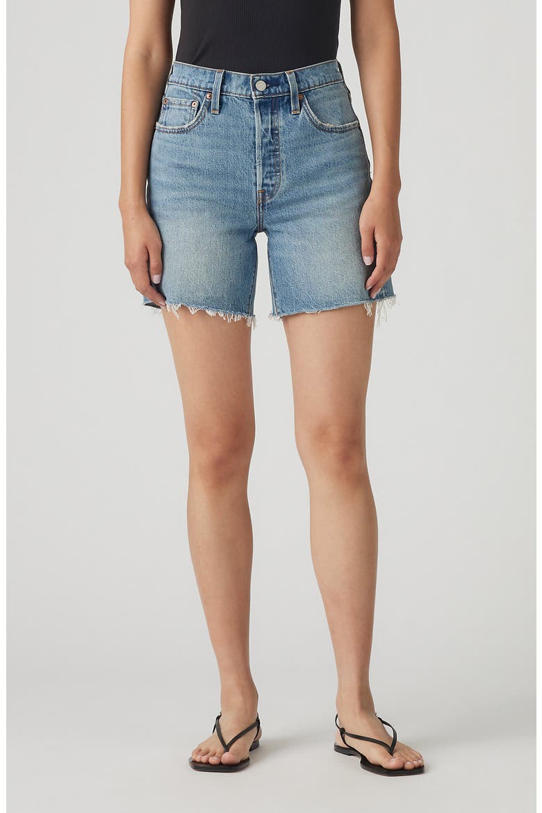 501® Mid Thigh Denim Cutoff Shorts, Main, color, TICKED AND UNTIED