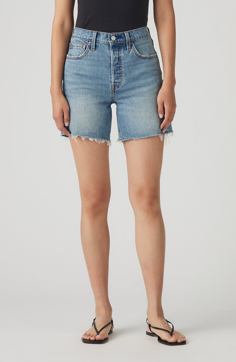 Levi's<sup>®</sup> 501<sup>®</sup> Mid Thigh Denim Cutoff Shorts, Main, color, Ticked And Untied