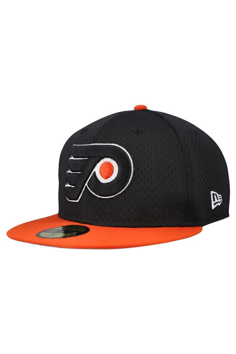 Men's New Era Black/Orange Philadelphia Flyers Mesh Crown Two-Tone 59FIFTY Fitted Hat, Alternate, color, Black