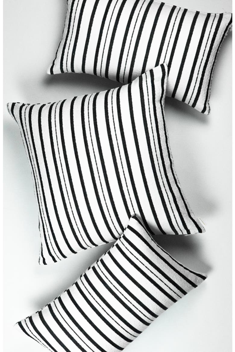 Ana Brocade Striped Handwoven Cotton Square Throw Pillow, Alternate, color, Black & White
