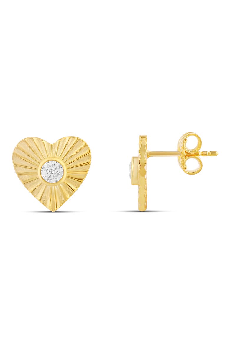 Fluted Heart Cubic Zirconia Stud Earrings, Main, color, GOLD