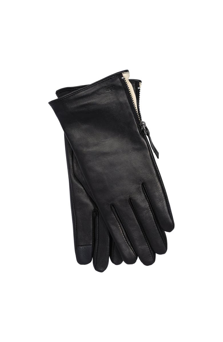 Echo Leather Glove With Zipper, Main, color, Black/Cream