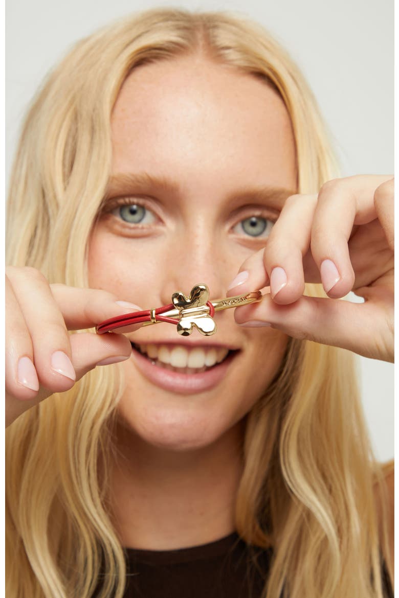 Leather Bracelet with Gold-Tone Butterfly, Alternate, color, Red