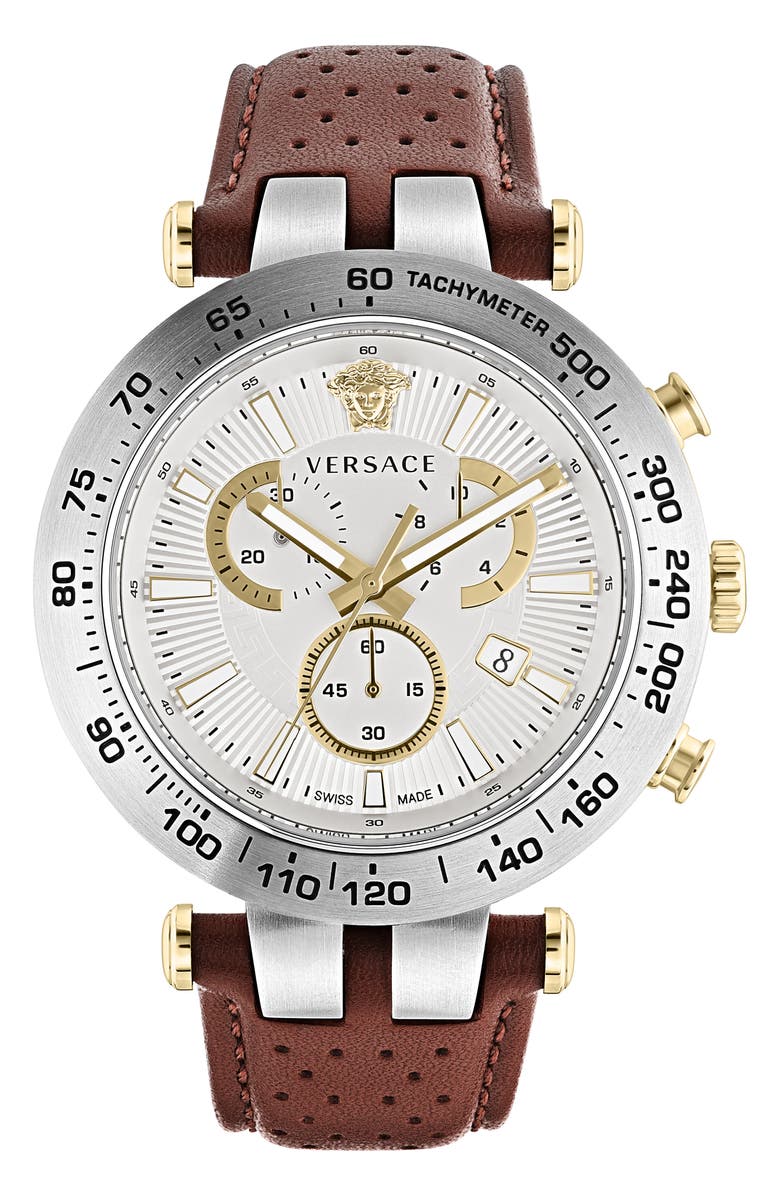 Versace Bold Chronograph Leather Strap Watch, 46mm, Main, color, 