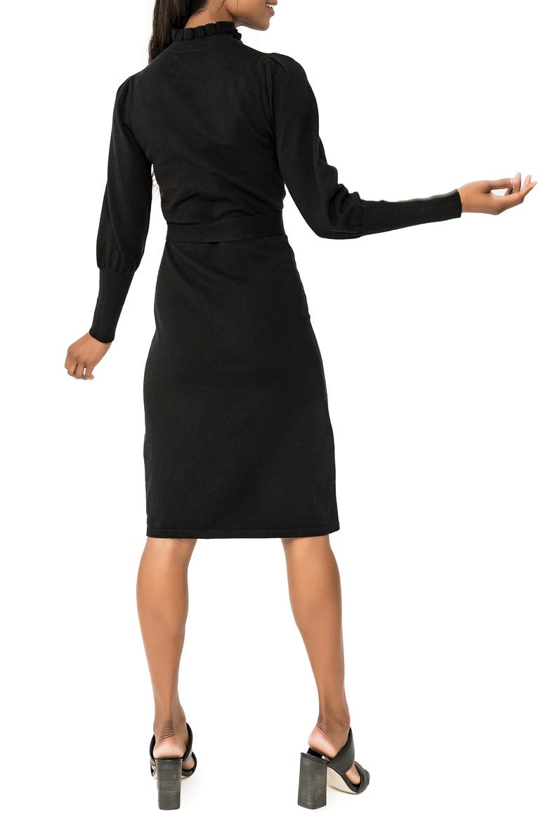 Belted Mock Neck Long Sleeve Sweater Dress, Alternate, color, BLACK