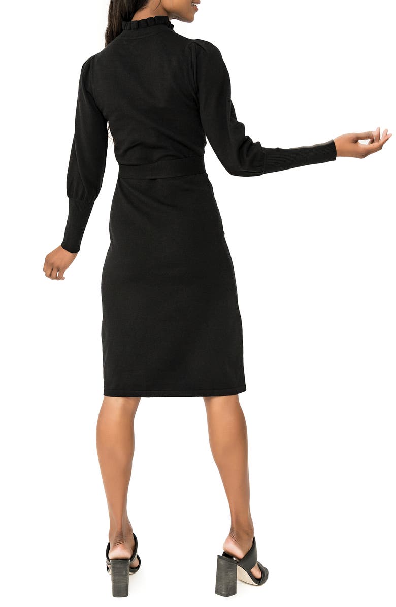 GIBSONLOOK Belted Mock Neck Long Sleeve Sweater Dress, Alternate, color, Black
