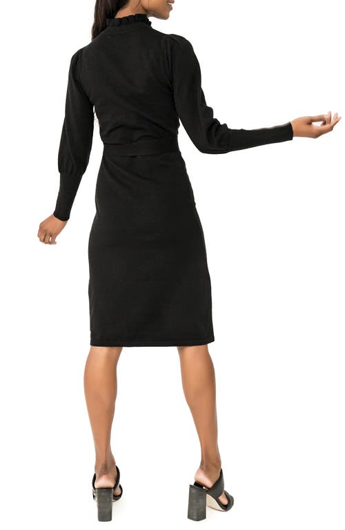 Gibsonlook Belted Mock Neck Long Sleeve Sweater Dress In Black