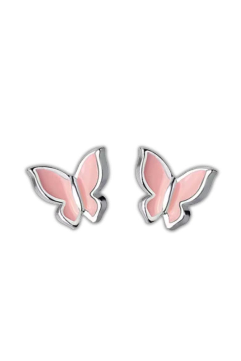 Kids' Sterling Silver Butterfly Stud Earrings in Gift Bottle, Alternate, color, Pink