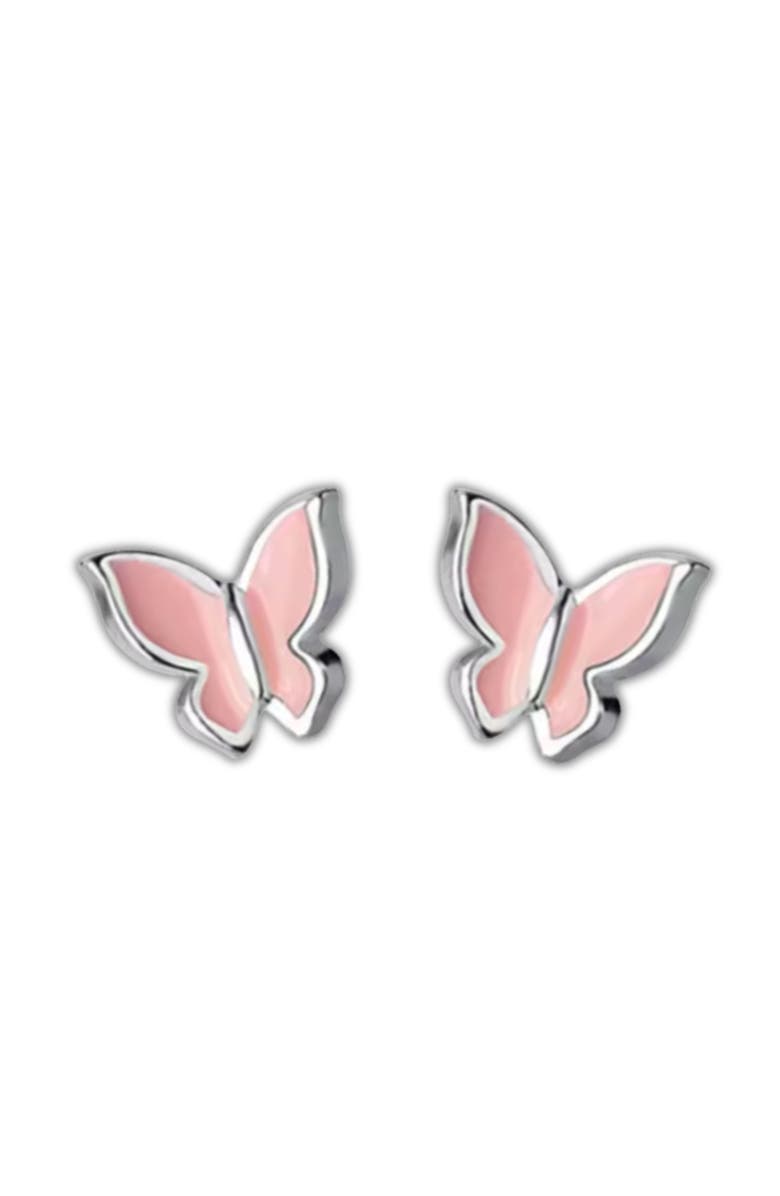 Little Miss Zoe Kids' Sterling Silver Butterfly Stud Earrings in Gift Bottle, Alternate, color, Pink