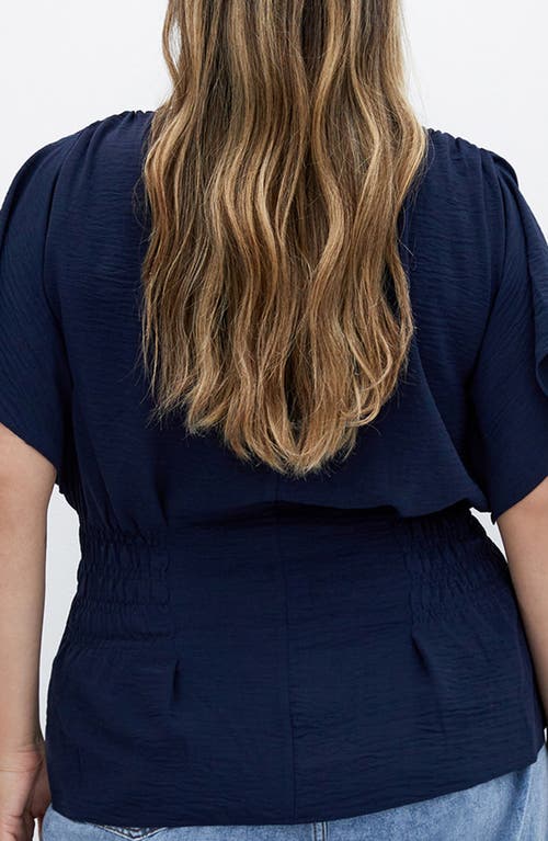 City Chic Cara Peplum Satin Top In Navy