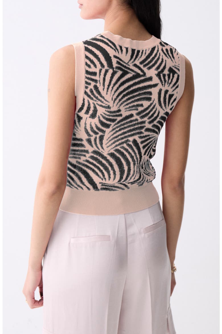 Thyago Abstract Jacquard Sleeveless Sweater, Alternate, color, PEACH WITH NAVY DETAILS