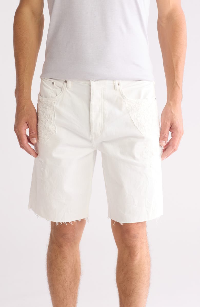 PURPLE BRAND Quilted Distressed Denim Shorts, Main, color, 