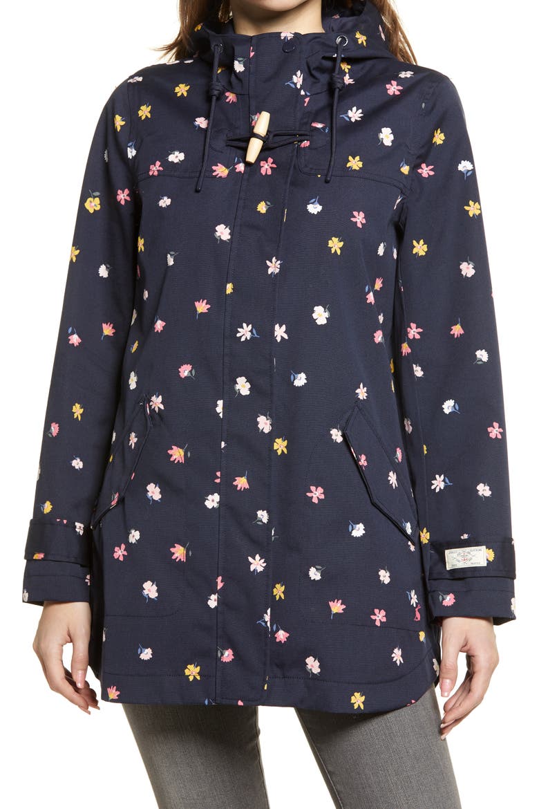 Coast Waterproof Floral Hooded Raincoat, Alternate, color, NAVY DITSY