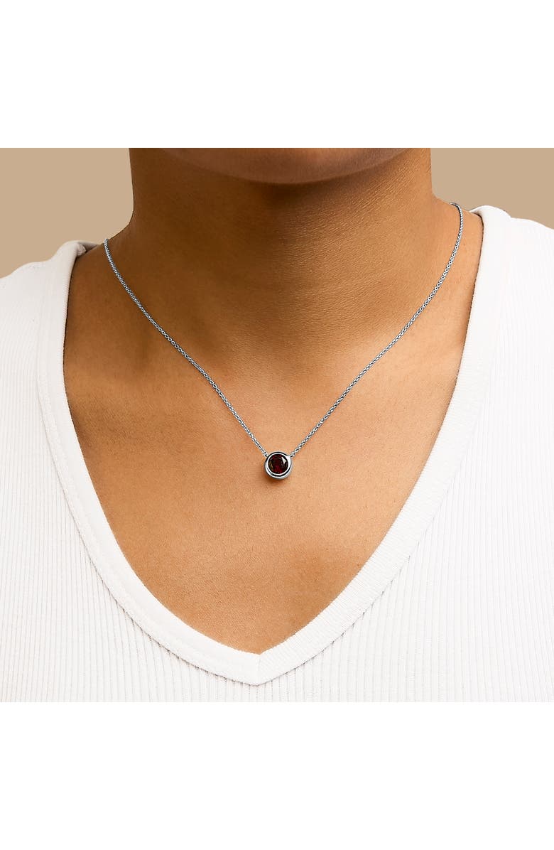 Haus of Brilliance .925 Sterling Silver 7MM Bezel Set Created Gemstone Pendant Necklace - 18" Inches, Alternate, color, Red Garnet