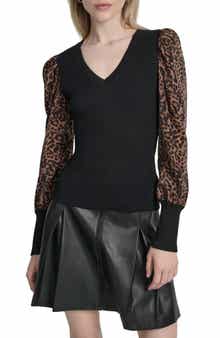DKNY Rib Puff Shoulder Sweater