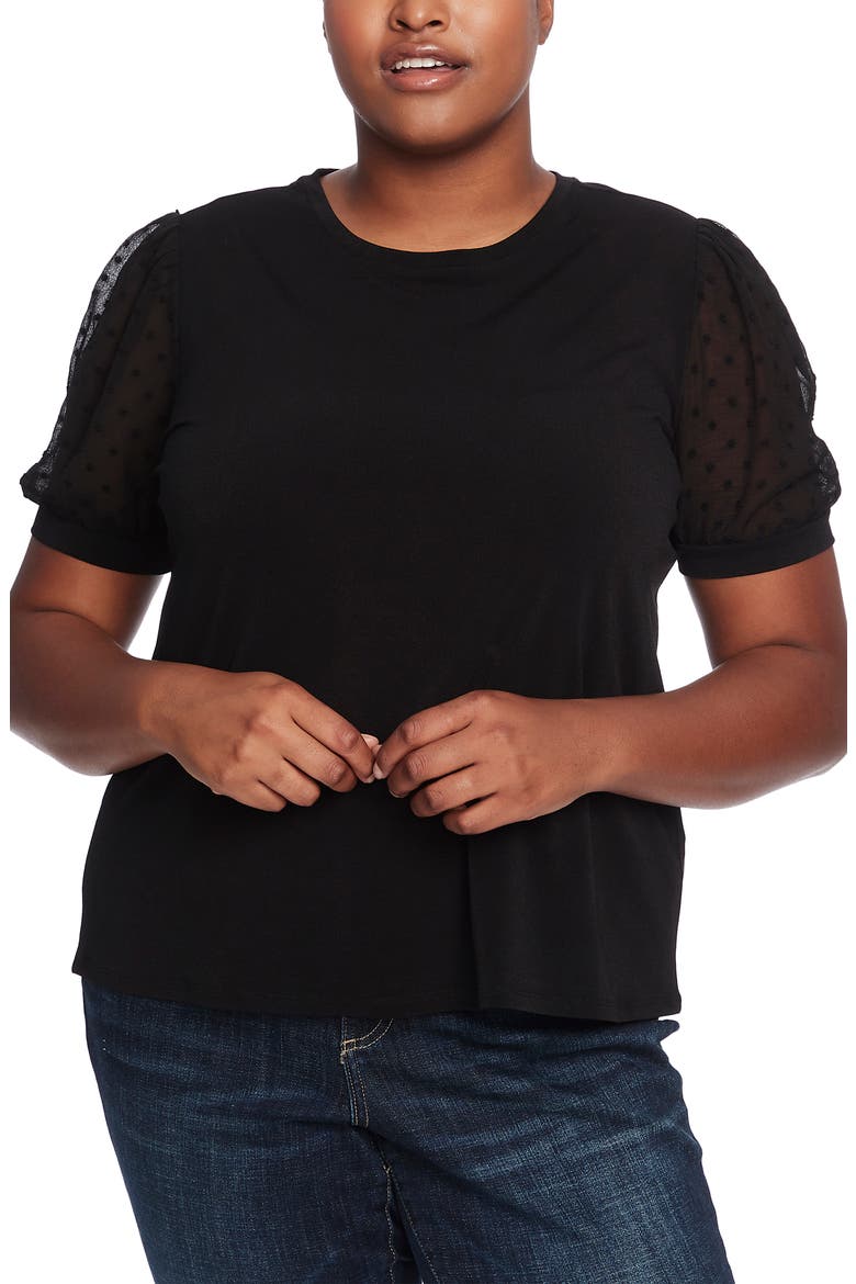 Puff Sleeve Mixed Media Top, Main, color, RICH BLACK