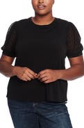 CeCe Puff Sleeve Mixed Media Top
