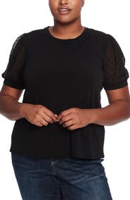 CeCe Puff Sleeve Mixed Media Top