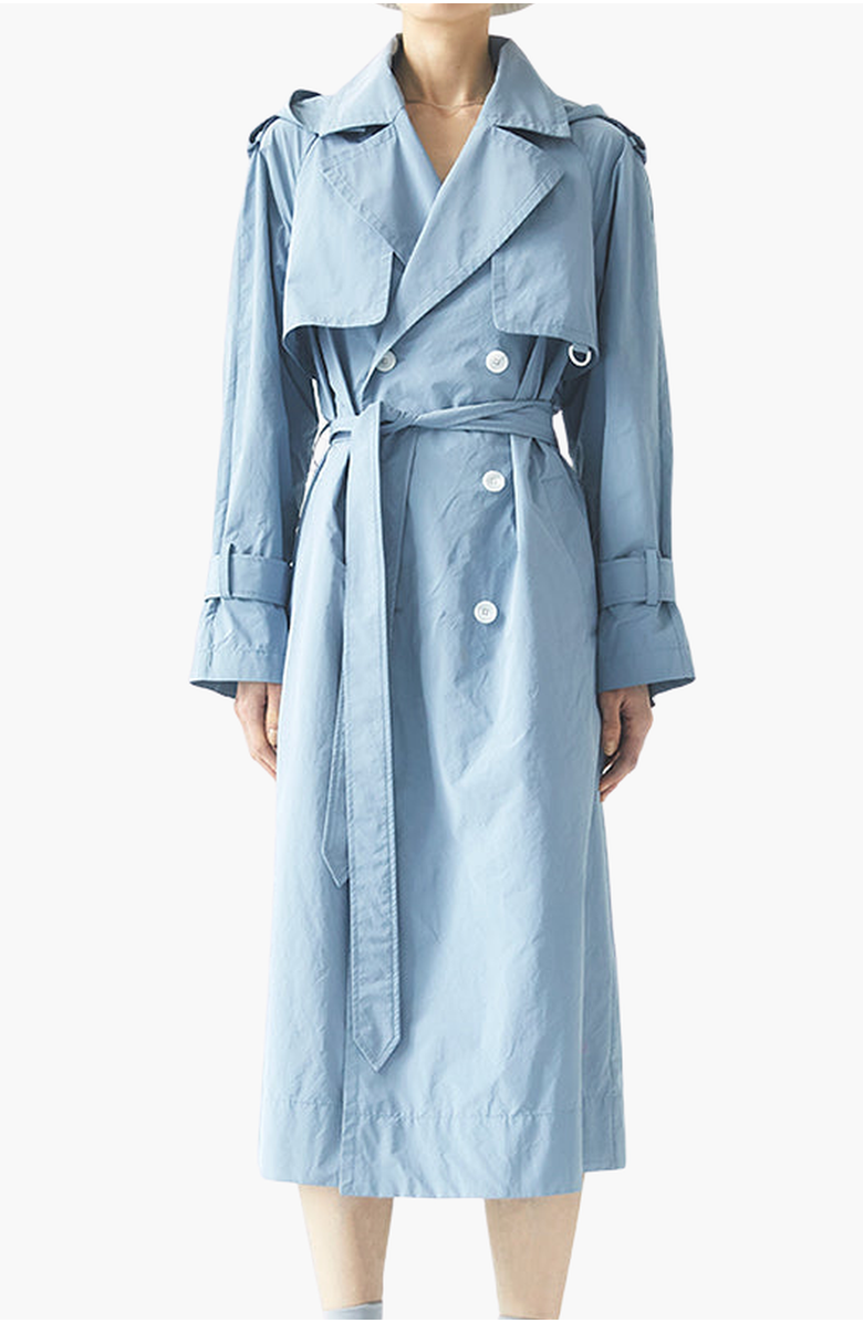 CAALO Sustainable Water-Resistant Hooded Trench Coat, Main, color, Light Blue