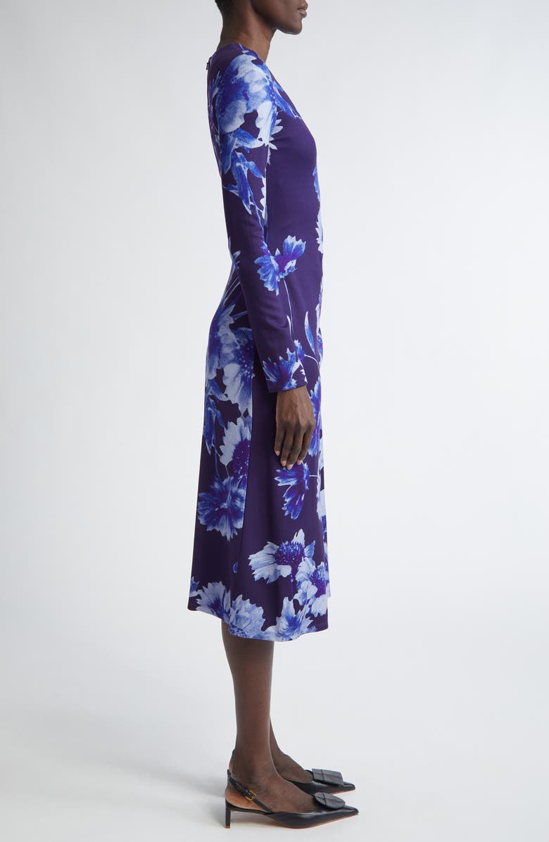 Erdem Troubridge Floral Draped Long Sleeve Ponte Jersey Midi Dress, Alternate, color, Floral Indigo