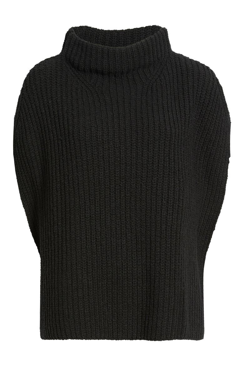 Cotton Blend Rib Poncho, Main, color, BLACK