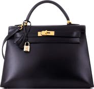 Pre-Owned Hermes Kelly Handbag Black Box Calf with Gold Hardware 32