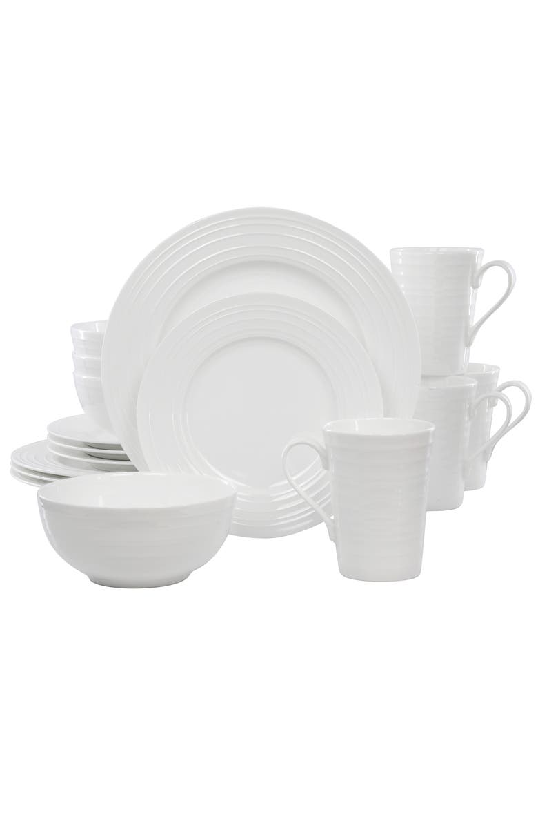 Gibson Elite Pascale 16 Piece Embossed Bone China Dinnerware Set, Main, color, White
