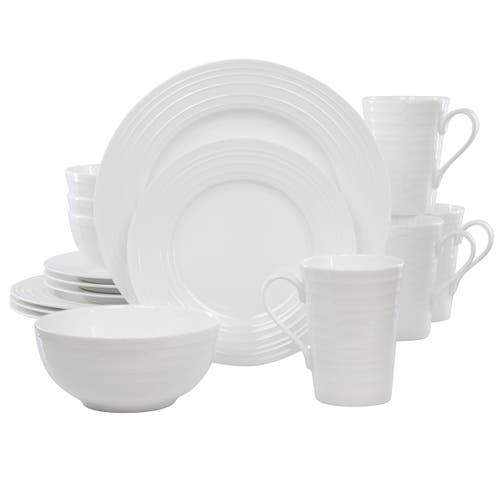 Gibson Elite Pascale 16 Piece Embossed Bone China Dinnerware Set In White