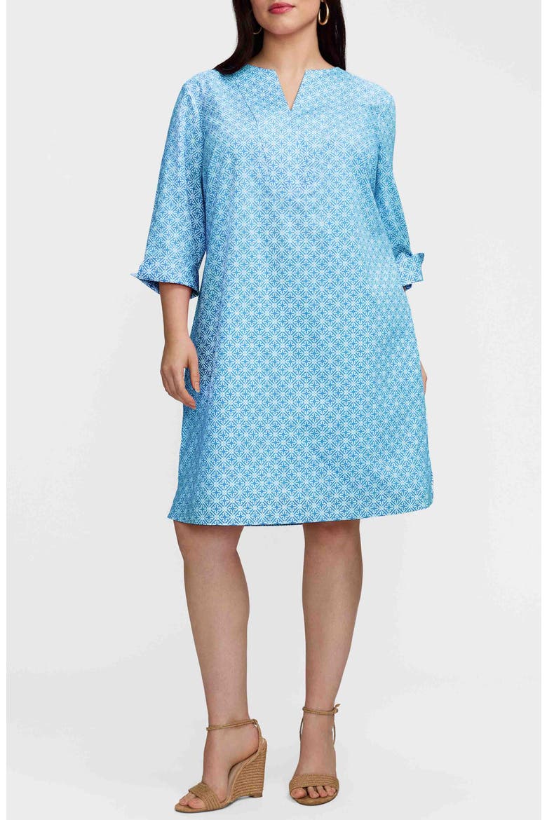 Vena Geo Lattice Print Cotton Shift Dress, Main, color, BLUE/ WHITE